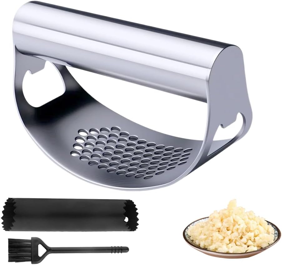 Premium Stainless Steel Garlic Press Rocker | Ergonomic Heavy-Duty Garlic Mincer for Effortless Crushing