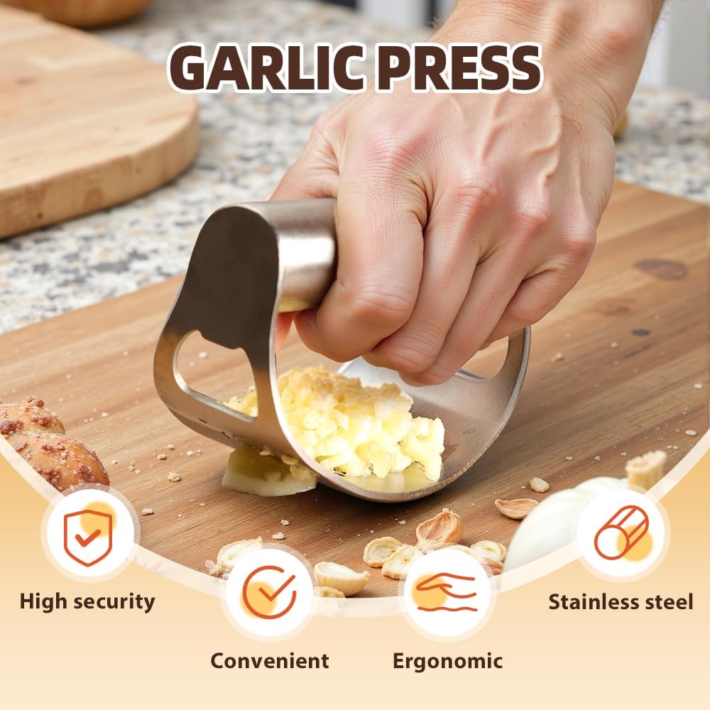 Premium Stainless Steel Garlic Press Rocker | Ergonomic Heavy-Duty Garlic Mincer for Effortless Crushing