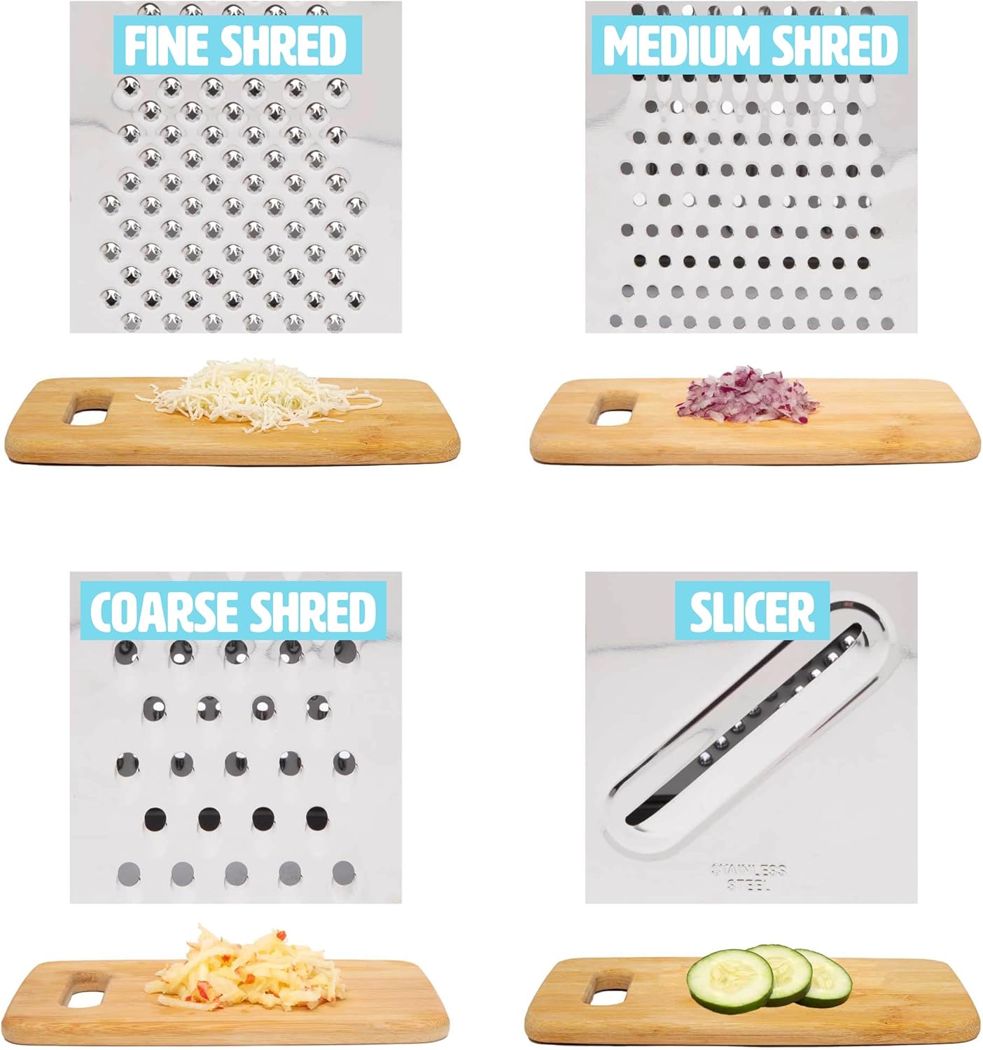 4-Sided Stainless Steel Box Grater with Storage Container & Lid | Multi-Use Cheese and Vegetable Grater