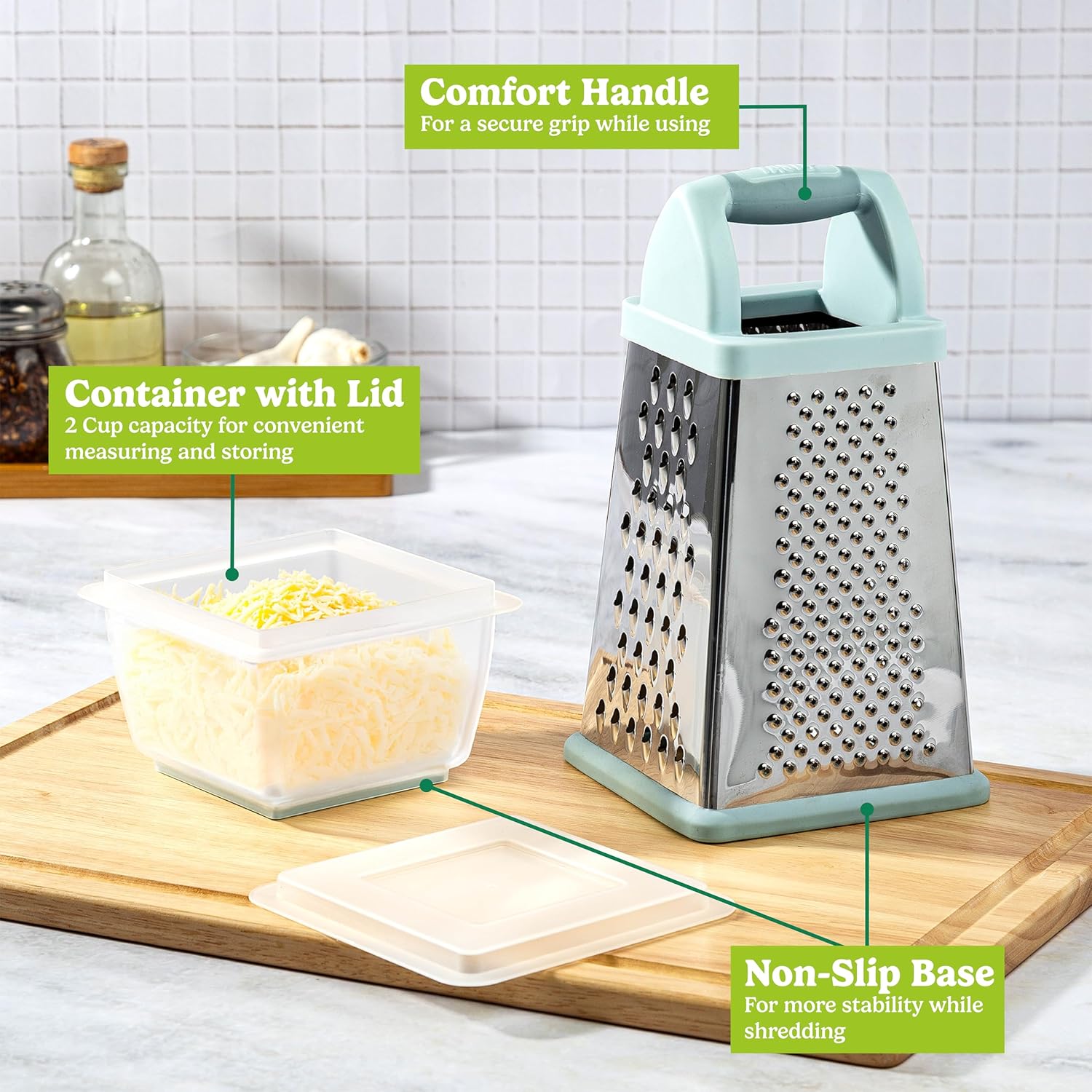 4-Sided Stainless Steel Box Grater with Storage Container & Lid | Multi-Use Cheese and Vegetable Grater