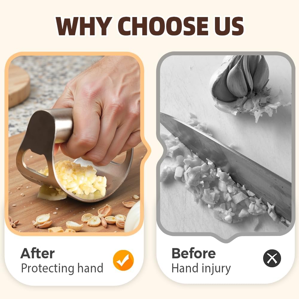 Premium Stainless Steel Garlic Press Rocker | Ergonomic Heavy-Duty Garlic Mincer for Effortless Crushing