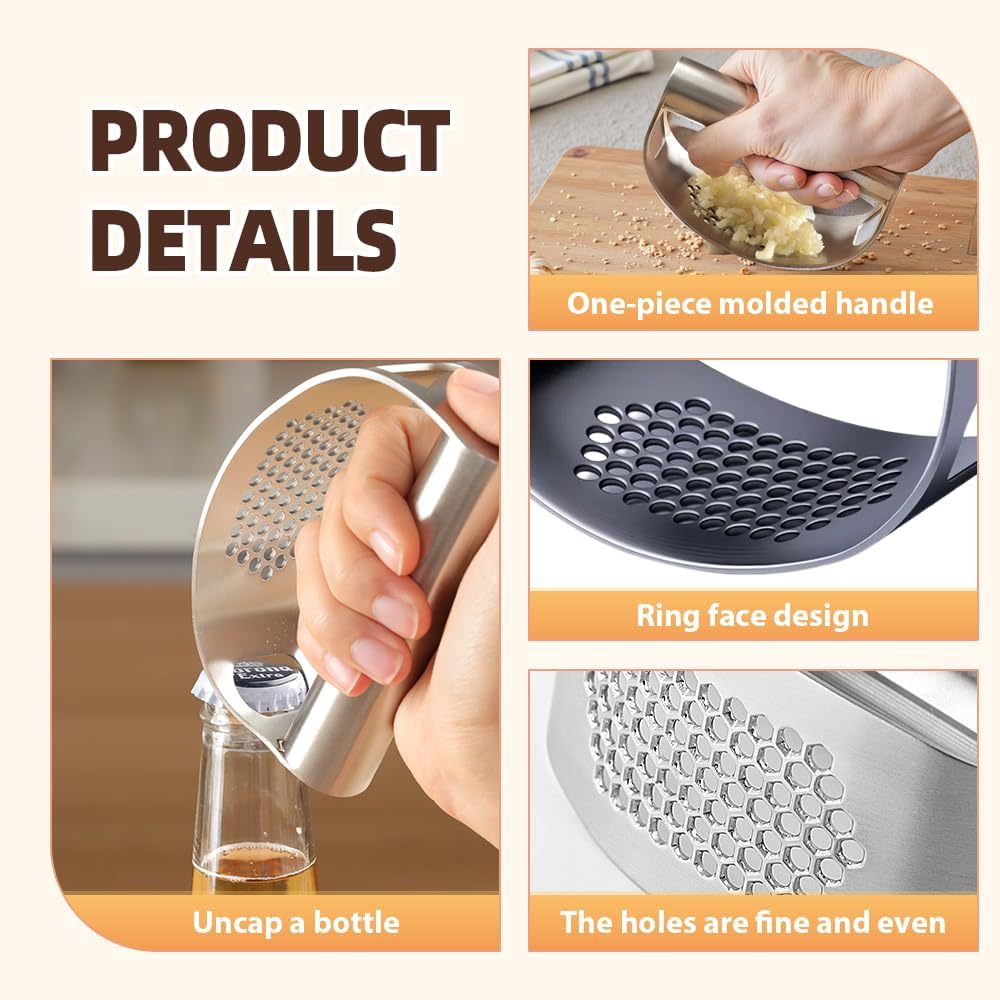 Premium Stainless Steel Garlic Press Rocker | Ergonomic Heavy-Duty Garlic Mincer for Effortless Crushing