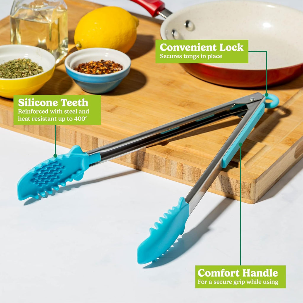 Mighty Tongs 12-Inch Stainless Steel Kitchen Tongs | Silicone-Tipped, Heat-Resistant to 400°F for Safe Grilling & Cooking