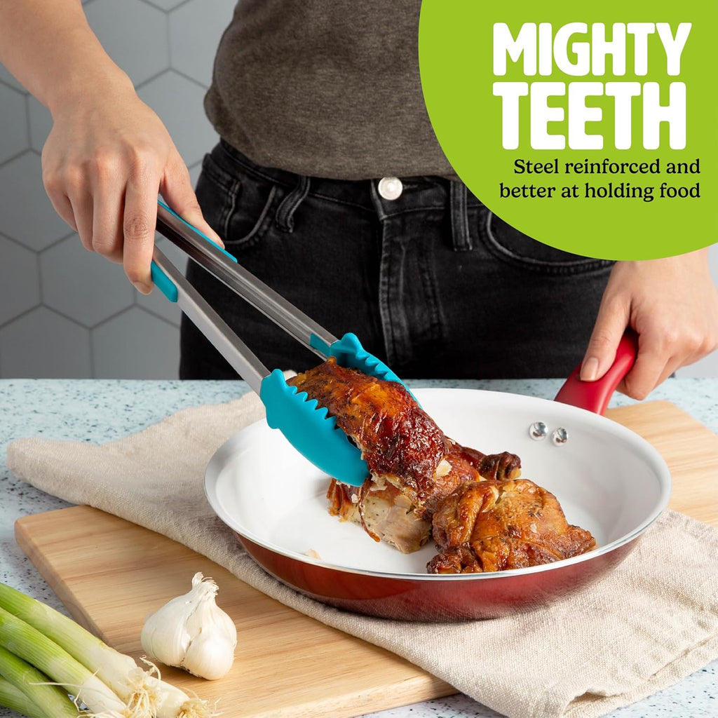 Mighty Tongs 12-Inch Stainless Steel Kitchen Tongs | Silicone-Tipped, Heat-Resistant to 400°F for Safe Grilling & Cooking