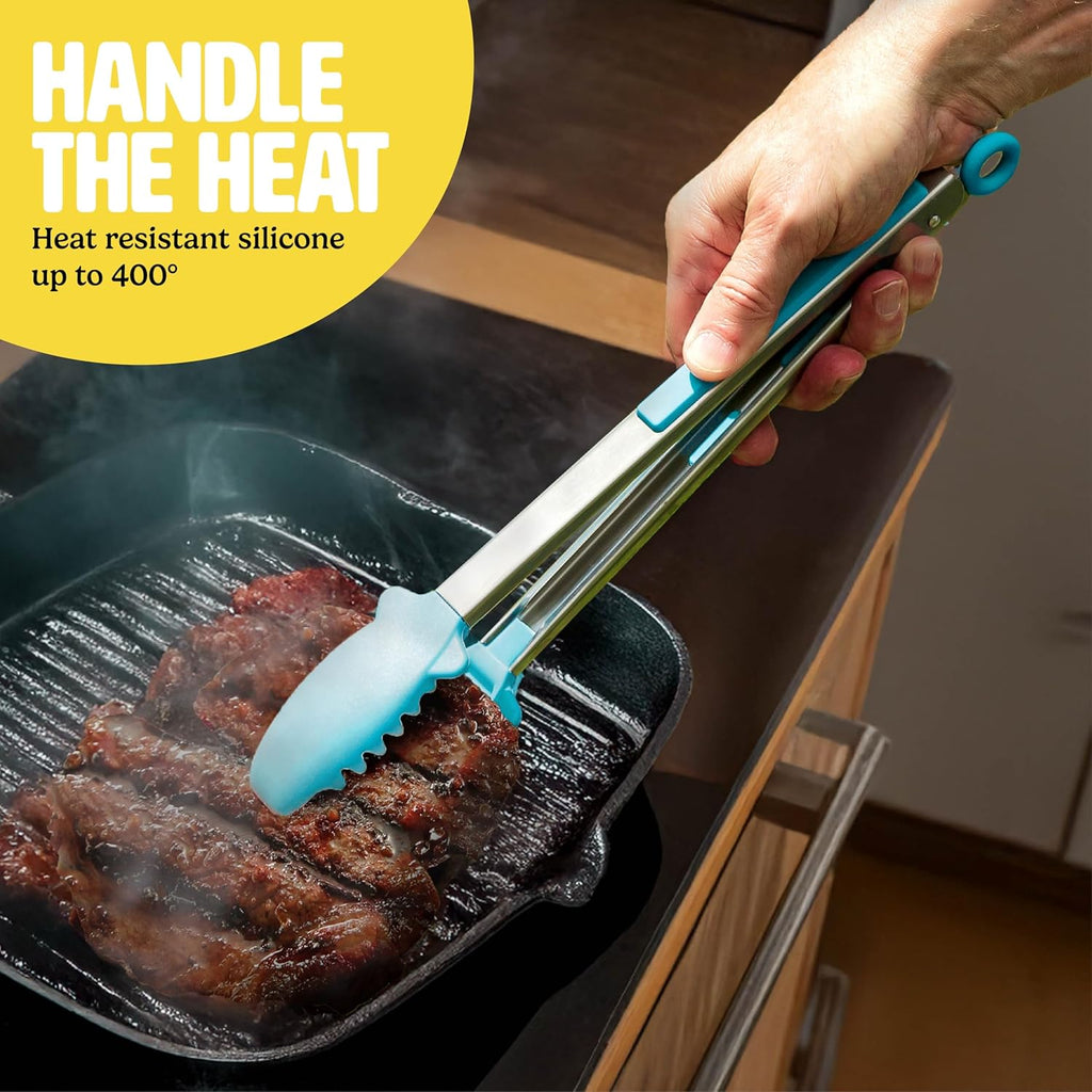 Mighty Tongs 12-Inch Stainless Steel Kitchen Tongs | Silicone-Tipped, Heat-Resistant to 400°F for Safe Grilling & Cooking