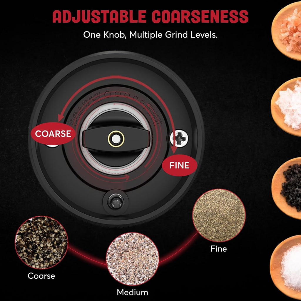 Electric Salt and Pepper Grinder Set | Stainless Steel Battery-Operated Mills with Adjustable Coarseness & LED Light (2-Pack)