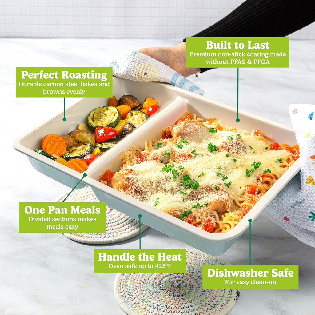 Smart Solutions 13x9-Inch Divided Roasting Pan | Two-Section Nonstick Bakeware for Family Meals & Oven Cooking